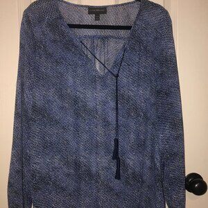 Lane Bryant blue black white tassel tie v neck sheer long sleeve blouse sz 18/20